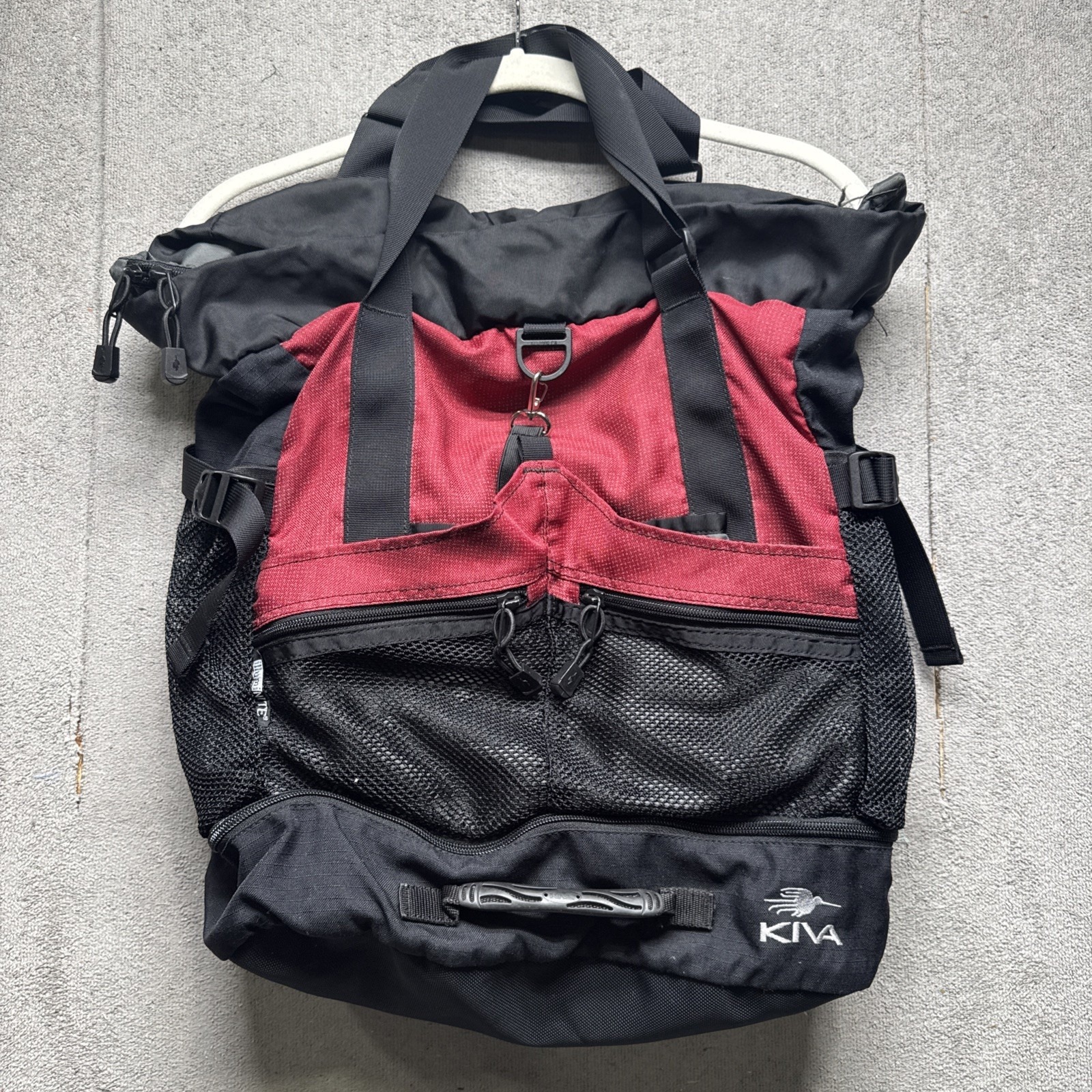 Kiva Roll Top Backpack Red Black Nylon Travel Daypack Mesh Pockets Outdoor Gear